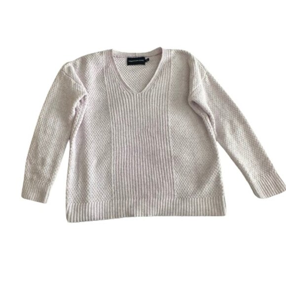 Calvin Klein Jeans Women M Pink Sleeved Pullover V neck Relaxed Fit Sweater Top - Picture 9 of 15